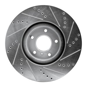 Infiniti G35 Brake Rotor (1) - Front Left - R1 Concepts - Drilled & Slotted - Silver - `07-`15